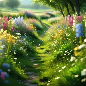 Nature Octane Render: Path Through Flowering Meadow With Beautiful Pathway