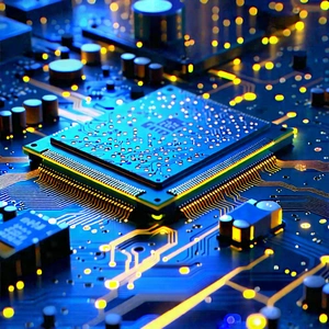 Tech Concept Art: Circuit board with data streams