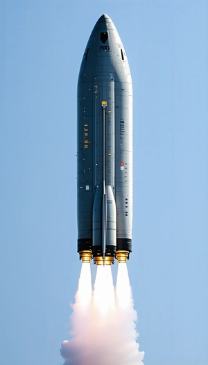 A Rocket Launching Into The Sky, With A Trail Of Smoke Behind It
