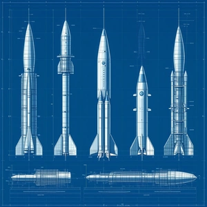 A Blue Drawing Of A Rocket Ship Is Shown In A Diagram