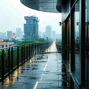 Urban Tilt-shift Photography: Observation Deck With Rain-slicked Streets With Rainy City,