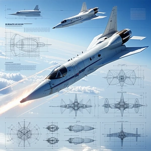 A White Jet Is Flying Through The Sky, With A Blue Background