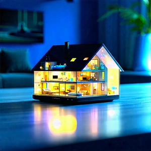 Tech Stock Photography: Smart Home Device With Data Visualization With Small Model