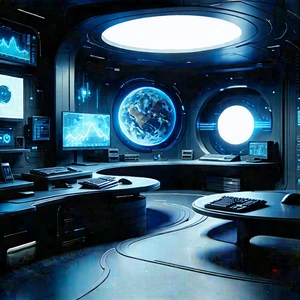 Futuristic (digital:1.45) Workspace With Futuristic Room,