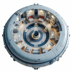 The Image Is A 3d Model Of A Space Station, Showcasing The Interior Layout