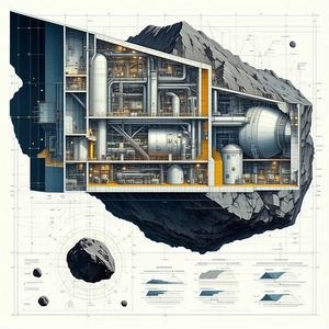 A Large, Detailed Drawing Of A Space Station Is Displayed In A Book