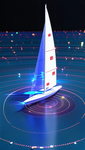 A White Sailboat Floating On A Blue Ocean