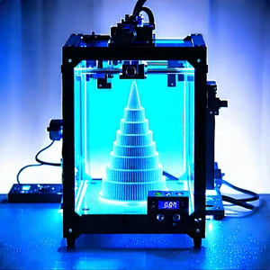 3d Printer With Blue Light Glow With Large Blue