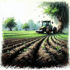 Agricultural Technology In Tech Office With Large Tractor