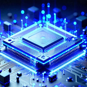 Tech Isometric Design: Microchip with blue light glow