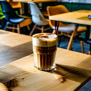 Urban Drone Photography: Urban Cafe Culture Scene With Wooden Dining