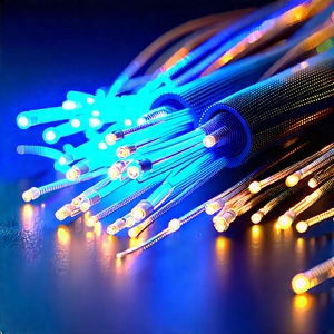 Close-up Of Fiber Optic Cables With Close-up Blue