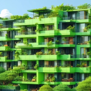 Urban Low Poly: Modern apartment complex with green rooftop
