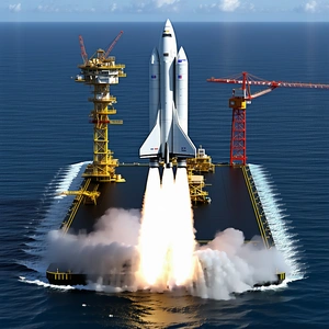 A Space Shuttle On A Large Platform In The Ocean