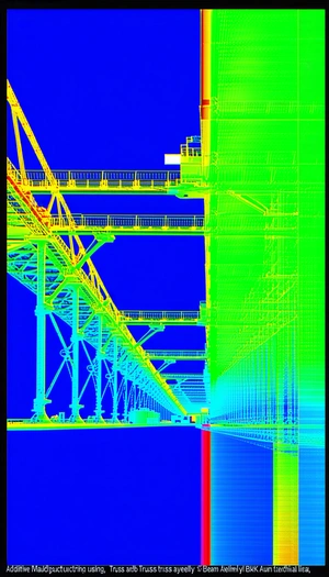 The Image Is A Blue And Yellow 3d Model Of A Bridge