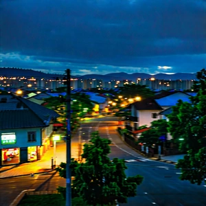 Urban Tilt-shift Photography: Cityscape Of Small Town During Night With City Street