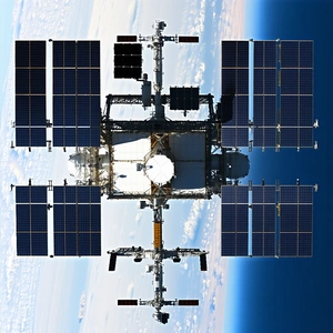A Space Station With A Large Dome On Top, Floating In The Sky