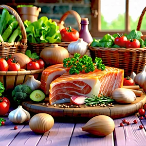 Lifestyle Digital Art: Farm-to-table meal prepared with fresh ingredients