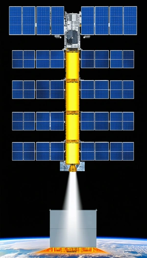A Large, Yellow Spacecraft With A Solar Panel On Its Side