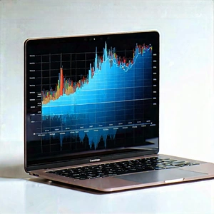 Tech Gouache Painting: Laptop With Data Visualization With Laptop Computer