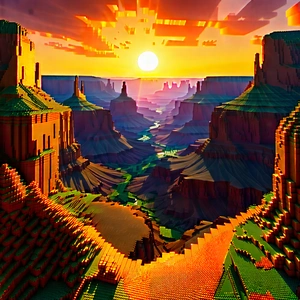 Nature Voxel Art: Canyon During Sunrise With Computer-generated, Model