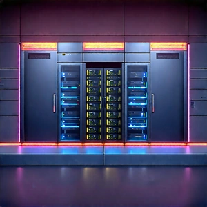 Server Rack With Neon Accents With Large, Dark