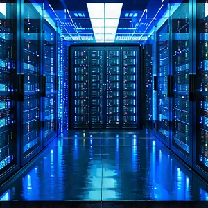 Server Rack With Data Streams With Image, There
