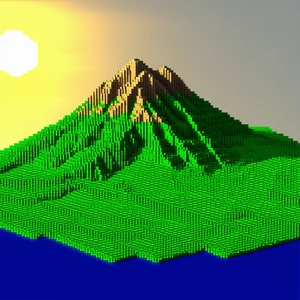 Nature Voxel Art: (mountain:1.18) Range During Golden Hour With Large Mountain