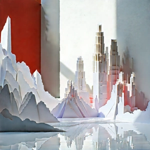 Abstract Memphis Design: Paper arrangement with reflection