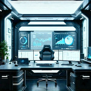 (futuristic:1.41) Tech Startup Office With Image, There