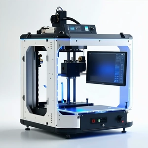 A Large, White, And Blue 3d Printer With A Blue Screen