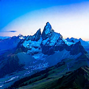 Nature Aerial Photography: (mountain:1.25) Range During Blue Hour With Large Mountain