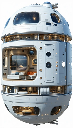A Futuristic Space Station With A Large White Dome On Top