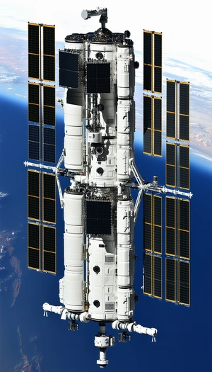 A Large White Space Shuttle Is Docked At The International Space Station