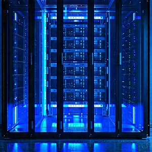 Server rack with blue light (glow:1.35)