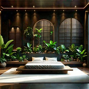 Lifestyle Hdr Photography: Bedroom sanctuary with plants and natural elements