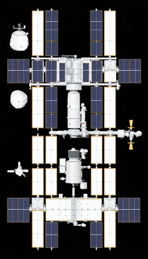 In The Image, There Is A Large Spacecraft With A Variety Of Solar Panels On Its Exterior