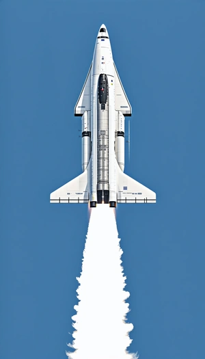 A Space Shuttle Is Flying Through The Sky, Leaving A Trail Of Smoke Behind It