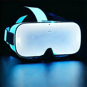 Vr Headset With Glowing Screen With Pair Blue