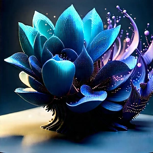 3d Printer With Digital Particles With Blue Purple