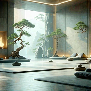Lifestyle Minimalist Design: Wellness Scene With Meditation Space With Image, There