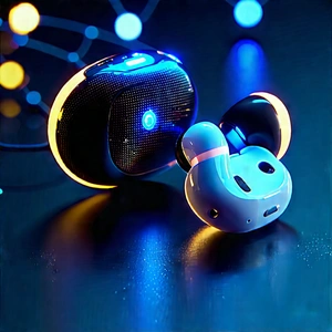 Wireless Earbuds With Glowing Screen With Pair Blue