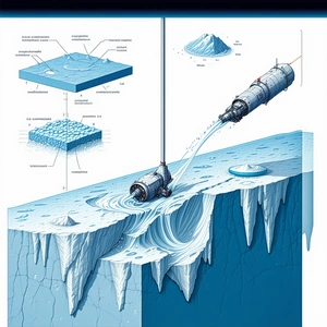 A Large Iceberg Is Shown In A Blue And White Drawing