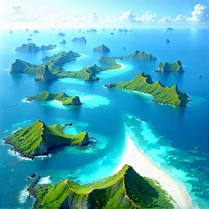 Nature Pastel Drawing: Aerial View Of Coastal Islands With Painting Beautiful