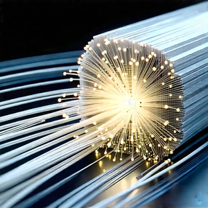 Close-up Of Fiber Optic Cables With Close-up Brightly