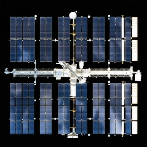 A Large Space Station With A Solar Panel Array On Its Side