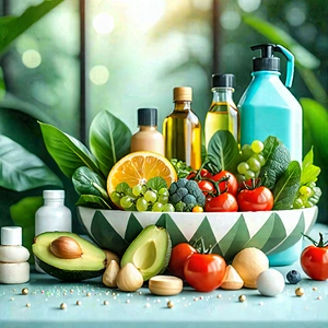 Lifestyle Geometric Design: Wellness Scene With Healthy Food With Table Bowl