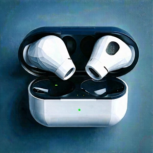 Wireless Earbuds With User Interface With White Blue
