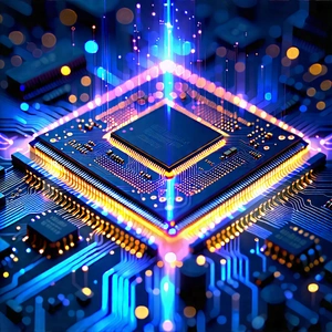 Tech Macro Photography: Microchip With Holographic Projection With Close-up Computer