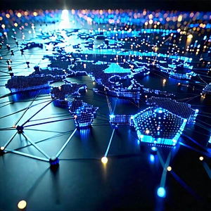 Tech Matte Painting: Blockchain Network Visualization With Large, Blue